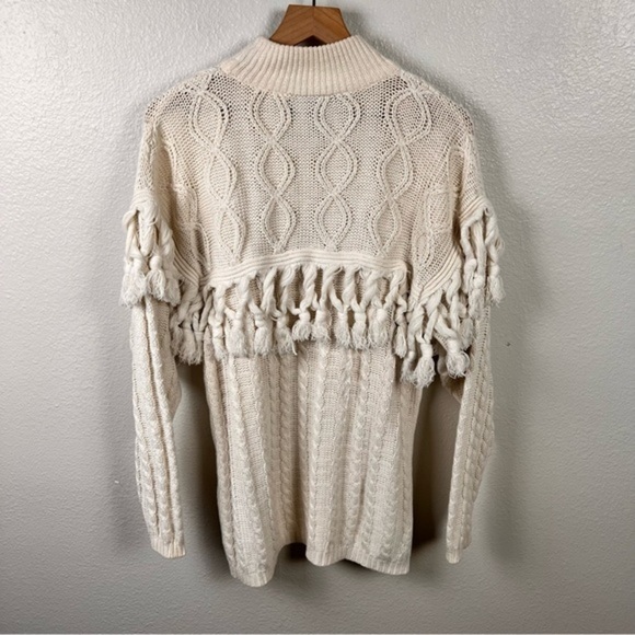 Express Tricot Vintage Tassel Fringe Knit Mock Neck Cream Sweater Sz S - Picture 8 of 11